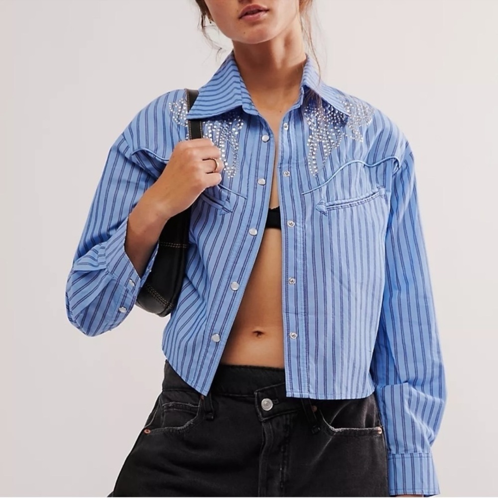 Free people X Understated Rockability Blue Striped Women's Top